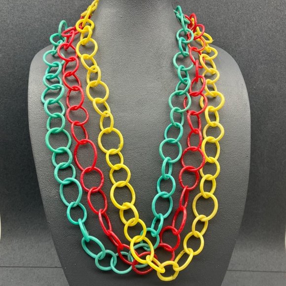 Necklace Lot Large Chain Link Turquoise Blue Magenta Red Yellow Acrylic Retro Vi - Picture 1 of 7